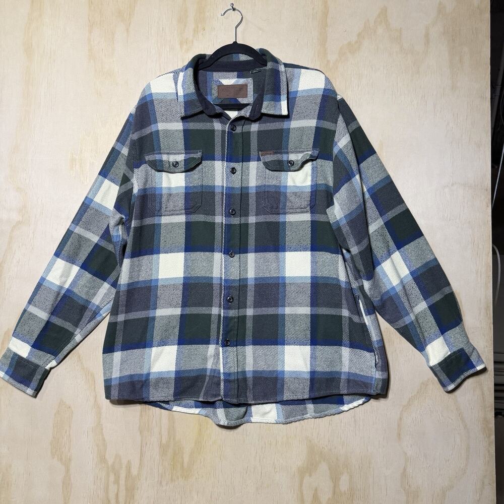 Orvis Plaid Flannel Shirt Mens‎ Small Blue Green Button Up Heavy Shirt